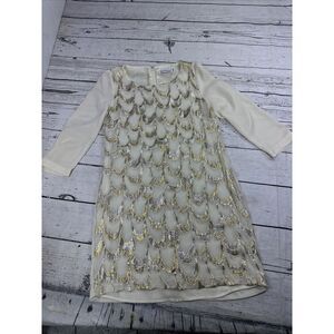 Dainty Hooligan Elegant Dress Small White Silver Gold Thread Design Silk Blend